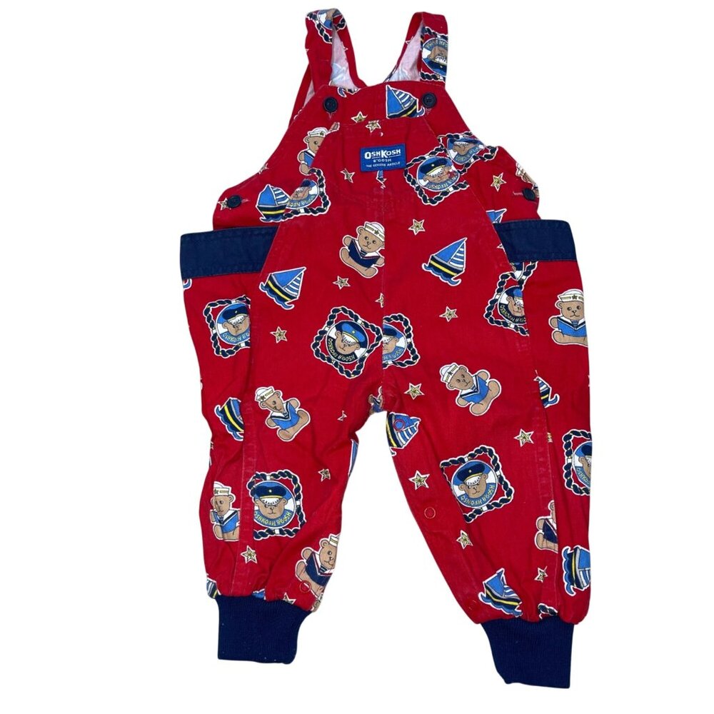 Vintage Oshkosh Vestbak Overalls Baby Size 24M USA 90s Pockets Patriotic RARE